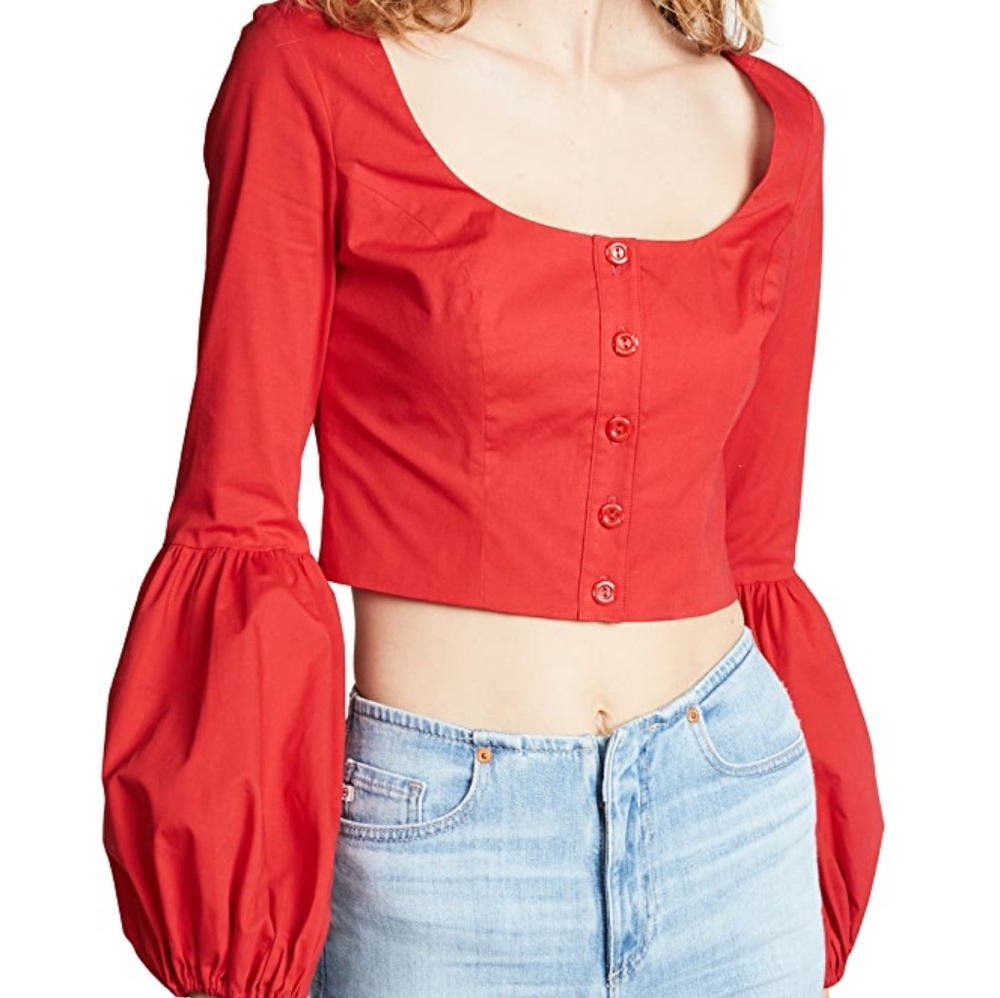 NWT STAUD Monica Cropped Button-up Top